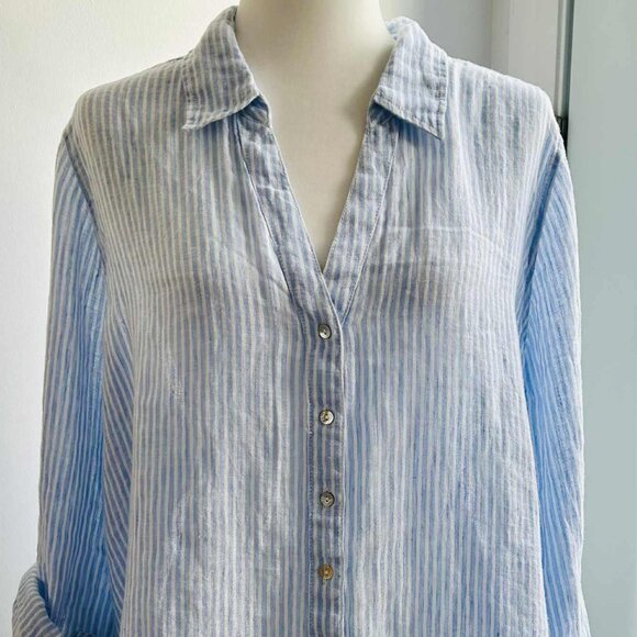 Jones New York Light Blue & White Striped Pure Linen Button-Front Shirt – US 2X - Picture 3 of 12